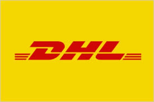 DHL-Logo in Rot auf gelbem Hintergrund, Kurierdienst-Partner des Château d'Hassonville B&B