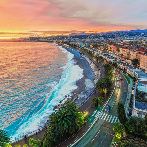View on the Promenade des Anglais, Nice, France.