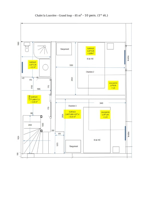 Chalet La Louvière floor plan: 85m² grand loup accommodation for 10 people, Fontcouverte La Toussuire