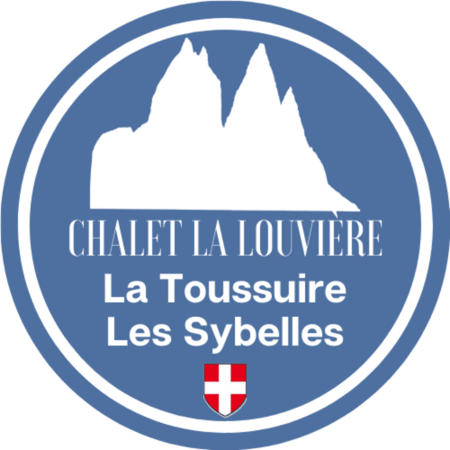 Logo Chalet La Louvière avec montagne enneigée, La Toussuire, station de ski Les Sybelles