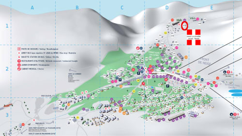 Plattegrond van skigebied Chalet La Louvière in La Toussuire, Frankrijk met indeling van accommodatie en faciliteiten