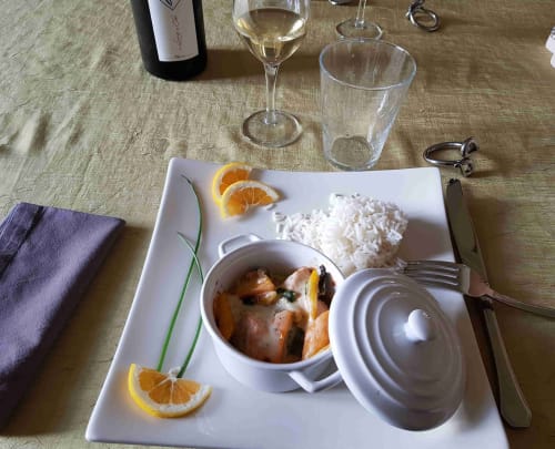 Salmon blanquette at the Table d'hôtes at the Domaine de l'Oie Rouge