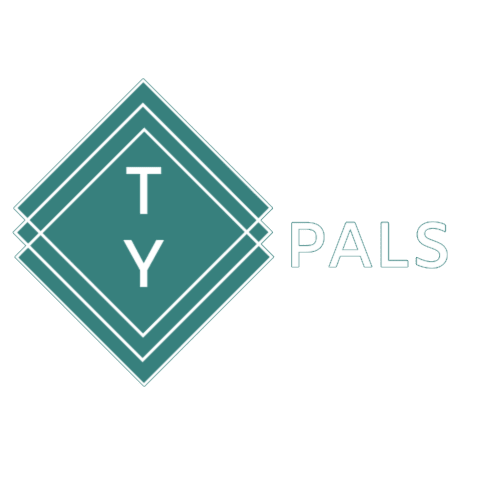 Ty Pals Bed & Breakfast Logo mit türkisem Diamanten und Beschriftung, Pals Spanien