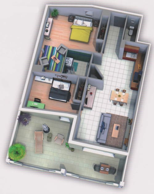 Plan de l'appartement 3 chambres à Côte Et Dune, Biscarrosse Plage avec cuisine, séjour, chambres et salles de bain