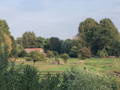 Les terres de la ferme La Tour Blanche avec pâturages, jardins et grange aux toits rouges à Forest-Montiers, France