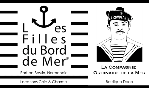 Logo de l'hôtel Les Filles du Bord de Mer avec illustration de marin, Port-en-Bessin, Normandie