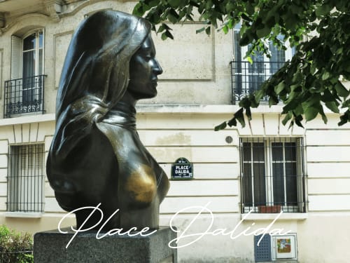 Bronze bust sculpture at Place Dalida in Montmartre Paris, near the romantic bed and breakfast
