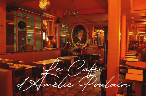Le Café d'Amélie Poulain in Montmartre, Paris - intimate red-lit café with vintage décor and cozy seating