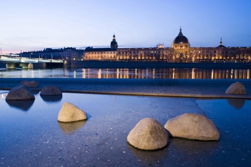 The Rhône river and the Hotel Dieu at sunset