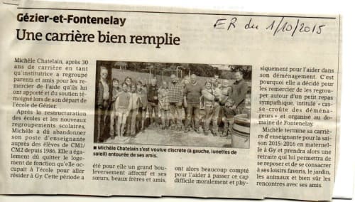 article de presse sur le départ en retraite de Michèle CHATELAIN