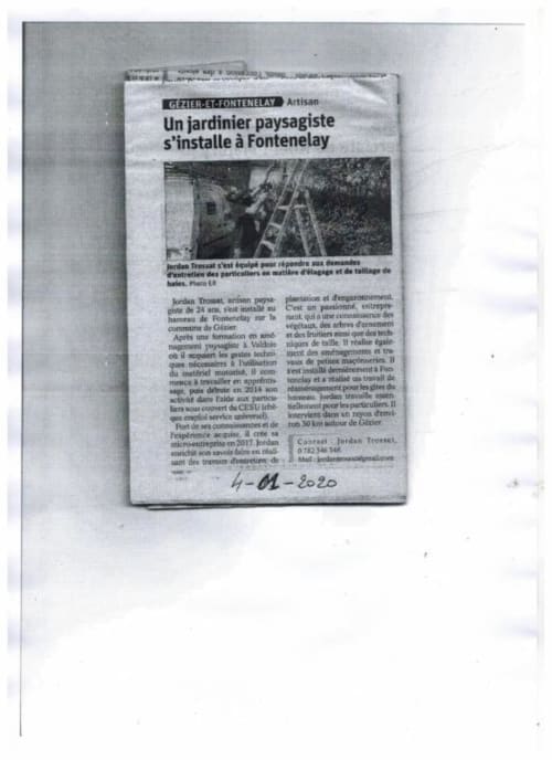 article de presse sur l'installation de l'entreprise d espaces verts Jordan TROSSAT