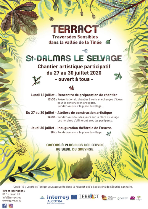 Affiche de l'atelier artistique TERRACT à Saint-Dalmas-le-Selvage, événement de juillet 2020 dans la vallée de la Tinée