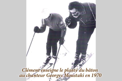 Photo ancienne, Clément GRILLET-AUBERT et Georges MOUSTAKI, leçon de ski, année 1970. (1) (Page Histoire)