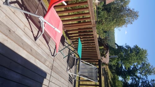 Terrasse. Roulotte au naturel. Roulottes. Ma roulotte sous les Chênes. Raon aux bois. Vosges.