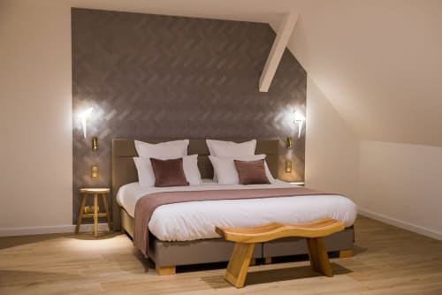 bett. King-Zimmer. Les Jardins de Madeleine. Gästehaus. Bernardvillé. Elsass.