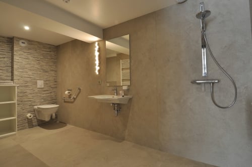 badezimmer. gemütliche Wohnung. Les Jardins de Madeleine. Gästehaus. Bernardvillé. Elsass.