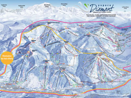 Carte des pistes de la station de ski Espace Diamant près de Queige, Alpes françaises