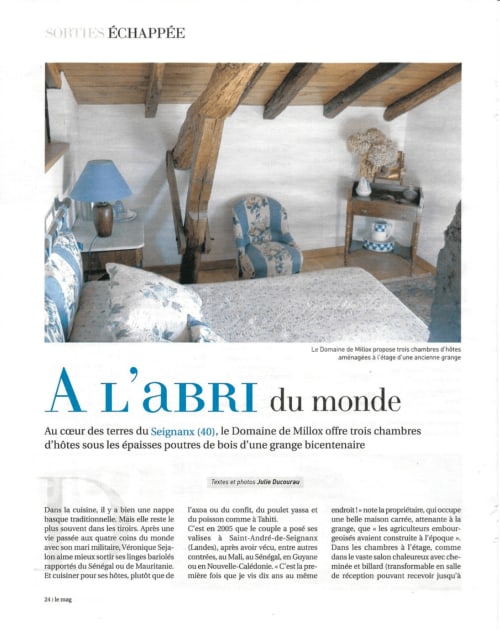 Press. Domaine de Millox. Bed and Breakfast. Basque Country. Landes.