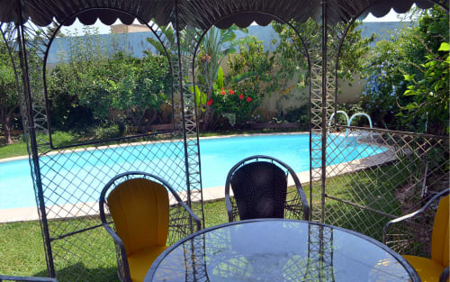 By the pool.