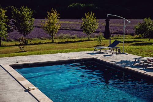 La piscine avec sa magnifique vue sur les champs de lavande