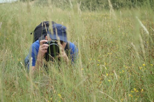 Photographe dans les hautes herbes parc ornithologique Marquenterre Baie de Somme Saint-Valéry Le Crotoy gîtes les granges de la baie