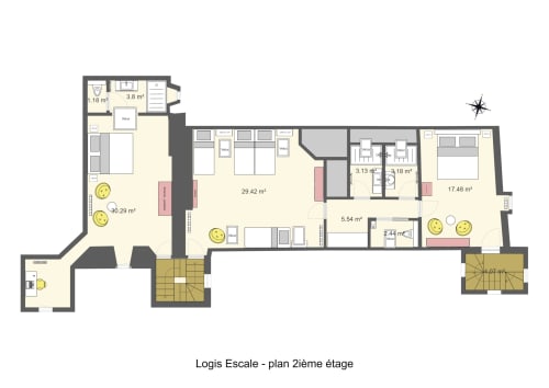 Plan du deuxième étage du grand gîte logis Escale à Saumur