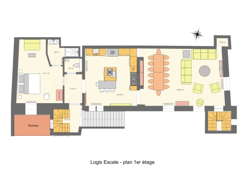 Plan du premier étage du grand gîte logis Escale à Saumur