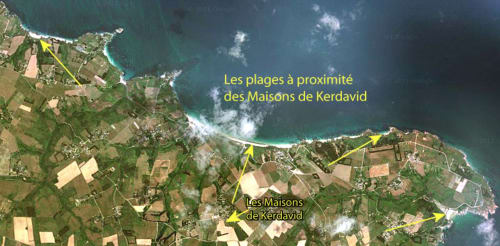 vue satellite les maisons de kerdavid'île et les plages au sud de belle île 
