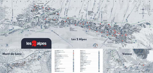 Carte de la station de ski Les 2 Alpes avec Mont-de-Lans et Venosc près d'Hermonville