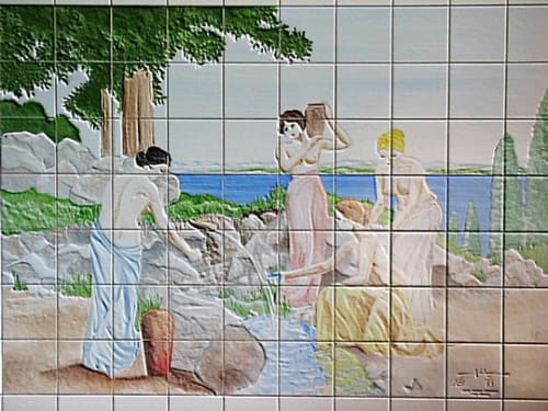 Fresque, mosaïque, piscine, représentation des "Nymphes à la source"