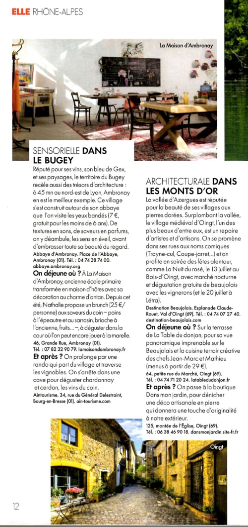 La Maison d'Ambronay article dans Elle