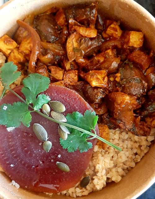Tofu et champignons à la sauce catalane, by Fabrice RAMOS partenaire Casa Claudina