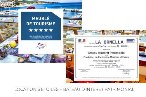 5-star tourism rental and heritage boat certificate for La Ornella in Banyuls-sur-Mer