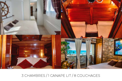 Banyuls B&B bedrooms: 3 bright chambers with nautical decor, red furnishings, sea views, and modern amenities