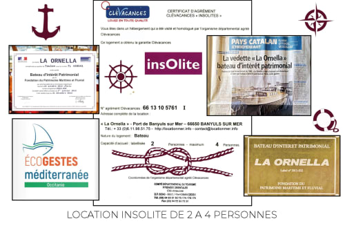 Certification de location de bateau La Ornella à Banyuls-sur-Mer. Navire de patrimoine pour 2 à 4 passagers.