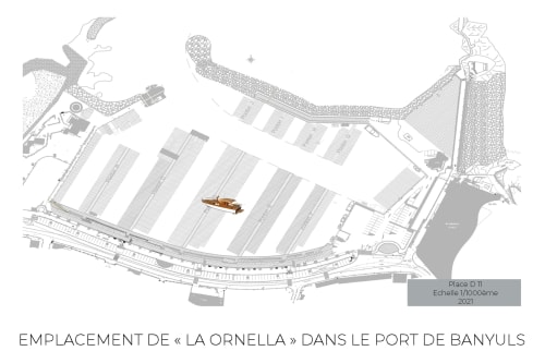 Plan architectural montrant l'emplacement d'ornella dans le port de Banyuls-sur-Mer, 2021