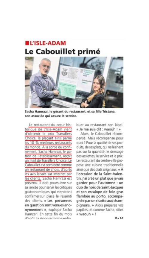article de presse - le cabouillet - restaurant l'isle adam