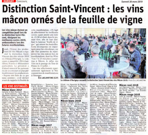 La Distinction Saint-Vincent a été créée en 1986 pour mettre en valeur les meilleures cuvées de l'appellation Mâcon sans établir de classement entre elles. Elle est ouverte à tous les producteurs de vins Mâcon et se déroule chaque année au mois de mars.