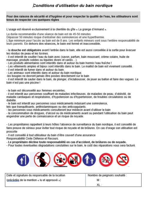 conditions d'utilisation du bain nordique