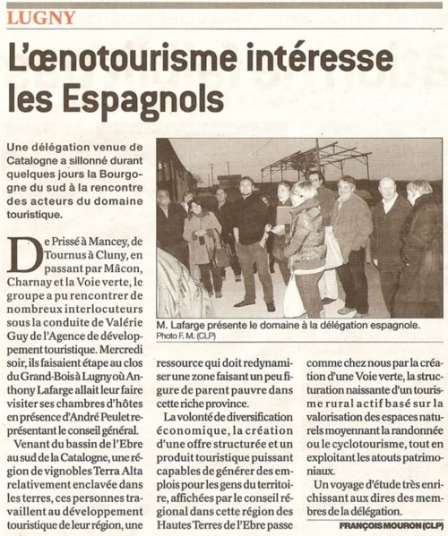 Chambres d'hôtes en Bourgogne Franche-Comté | Lugny | Hébergement mâconnais | Domaine Joseph LAFARGE | Domaine viticole Vigneron indépendant Espagne