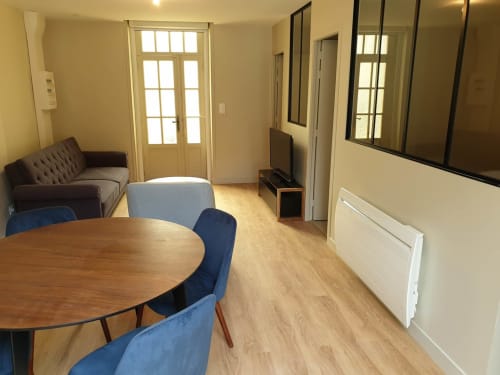 living room and TV - bayeux cathedral - apartment Au Loup