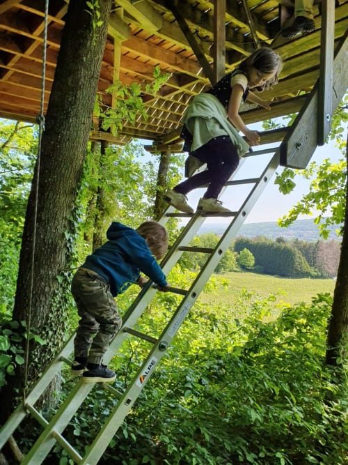 Echelle pour monter à la cabane - cabane en lorraine- week end en famille