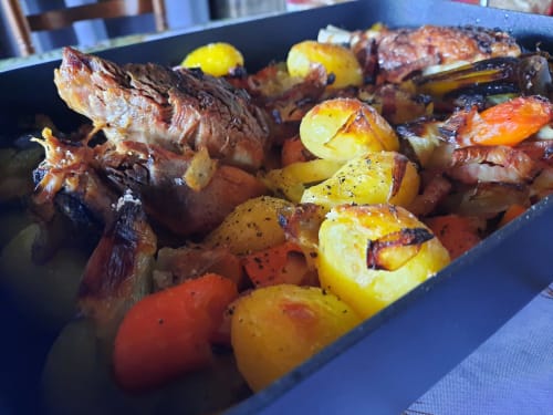 Jarret de porc confit à la Bretonne : restaurant de produits frais et locaux La Rompardais - proche de Dinan, Fréhel, Saint-Cast-le-Guildo et Saint-Jacut-de-la-Mer