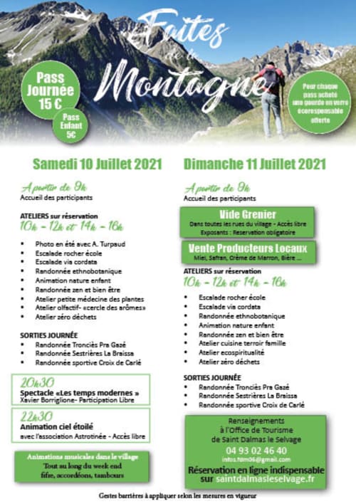 Affiche événement Fêtes Montagne à Saint-Dalmas-le-Selvage, 10-11 juillet 2021. Pass Journée 15€.