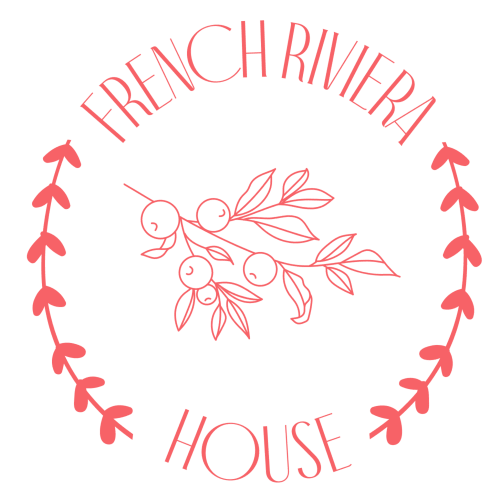 French Riviera House logo in coral pink with olive branch wreath, Menton