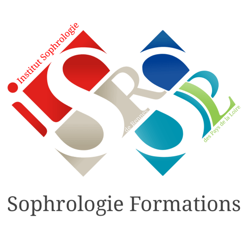 Logo Sophrologie Formations avec formes géométriques rouges, bleues et turquoise et texte Institut sophrologique