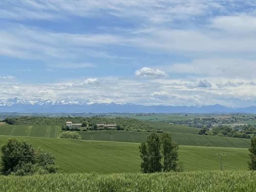 Scenic green fields and Alps view from Maison Monsieur Léger in Montaut, France