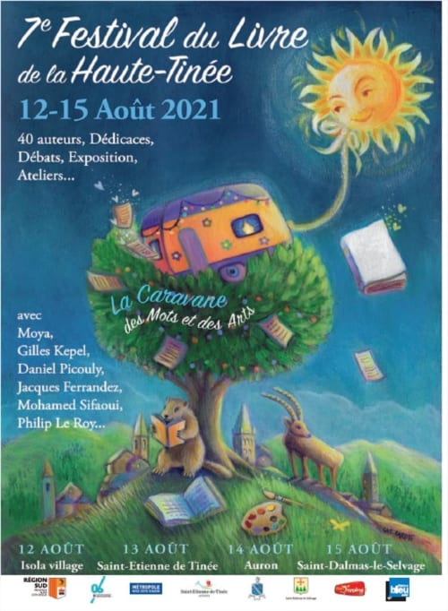 Affiche du 7e Festival du Livre Haute-Tinée, 12-15 août 2021, Saint-Dalmas-le-Selvage