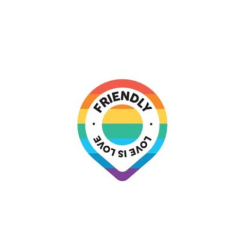 Badge de localisation convivial pour le gîte Château de Ré au Petit Pressigny, France avec design arc-en-ciel