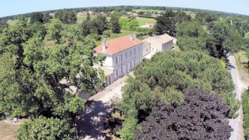 Vista aèria de l'albereda Le Manoir Lacustre envoltada d'arbres a Queyrac, França